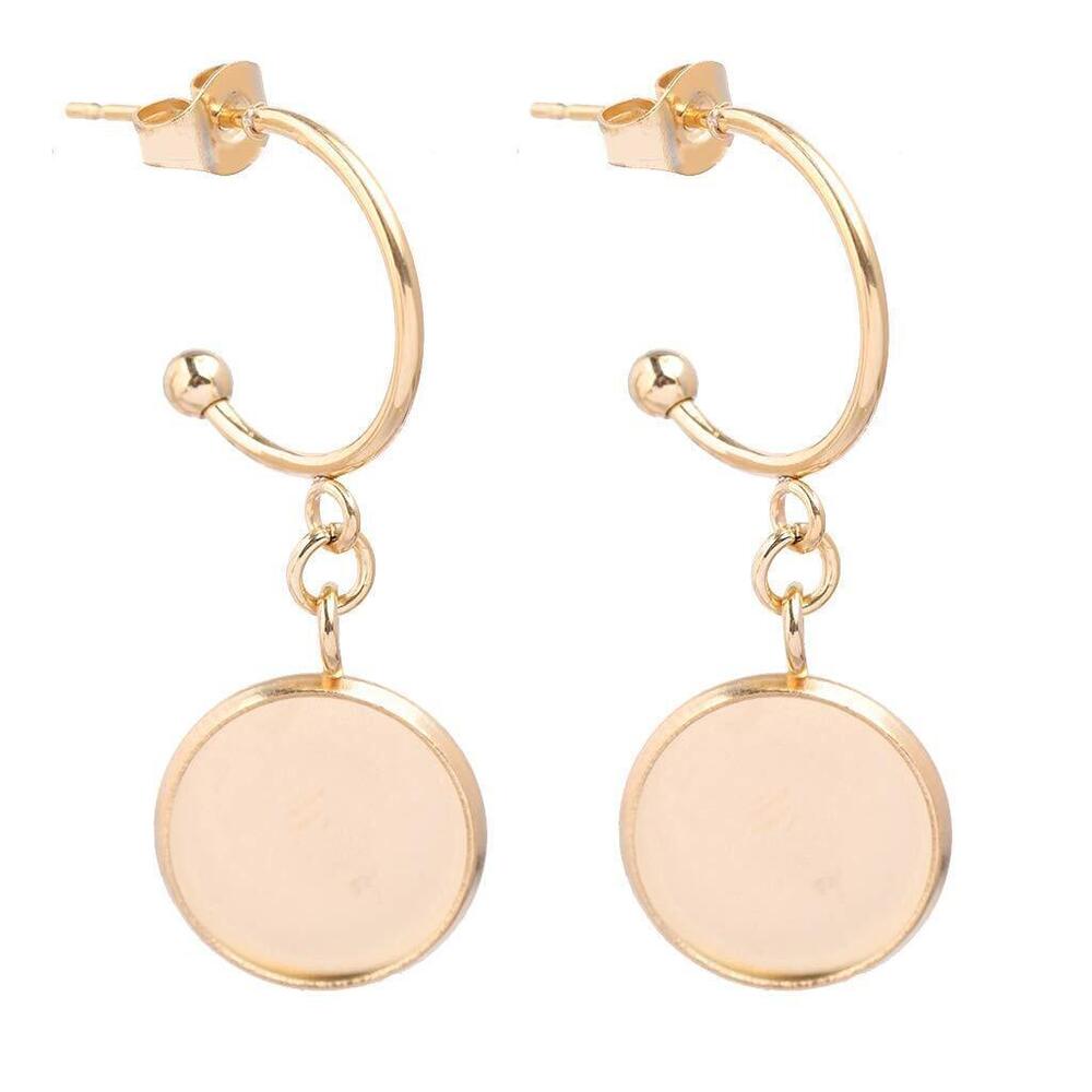 6606 10pcs Stainless Steel Gold Plated Fit 12mm Round Cabochon Earring Base